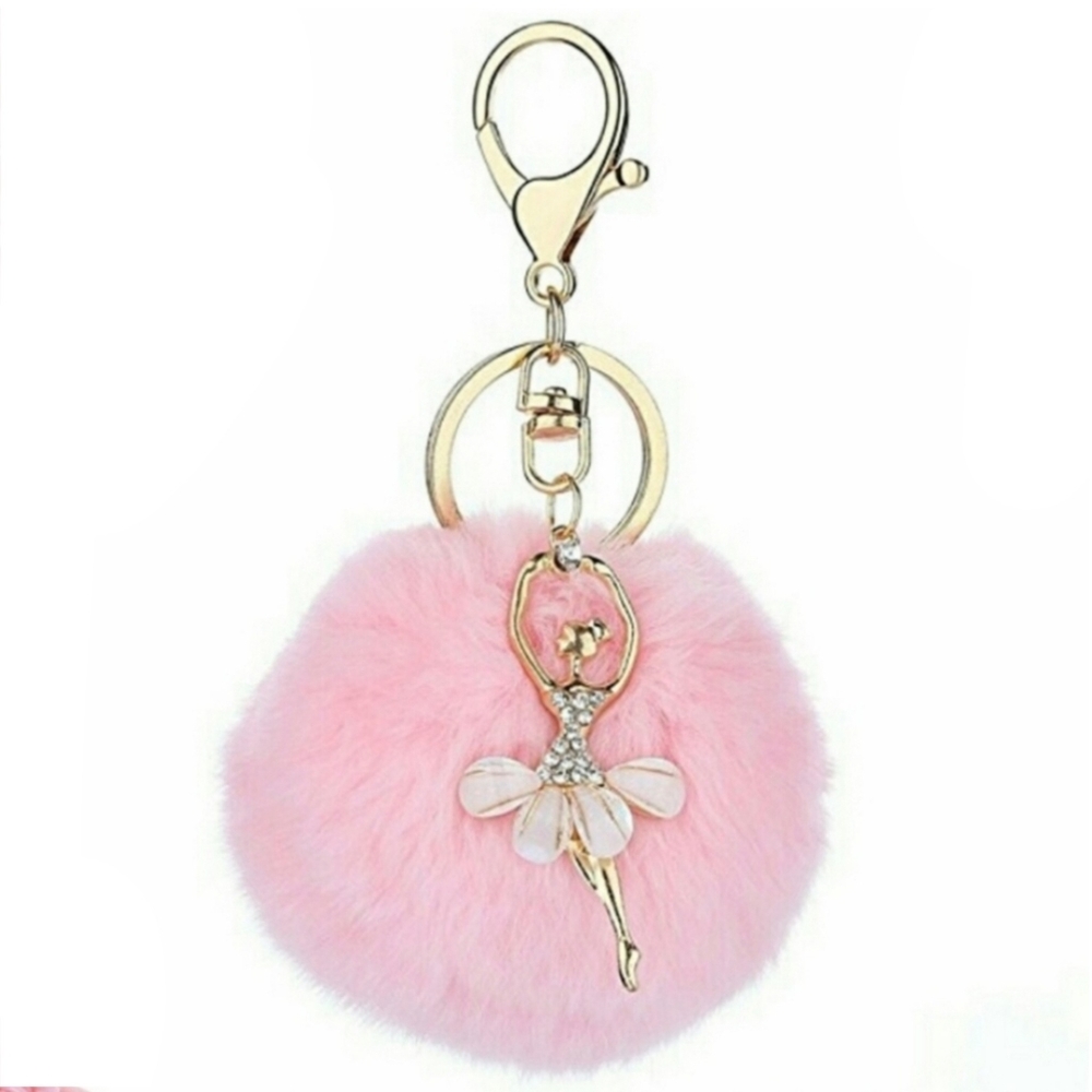 Light pink pom pom ballerina rhinestone keychain